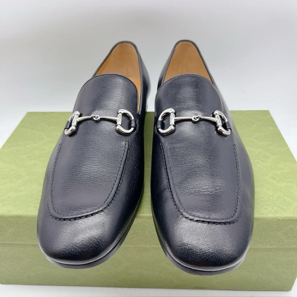 GUCCI BLACK LEATHER SLIP-ON HORSEBIT LOAFER Mens UK 13 US 13.5 -Authentic- New